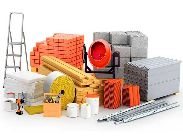 Industrial materials and supplies: blocks, cement, profiles, pipes and tools